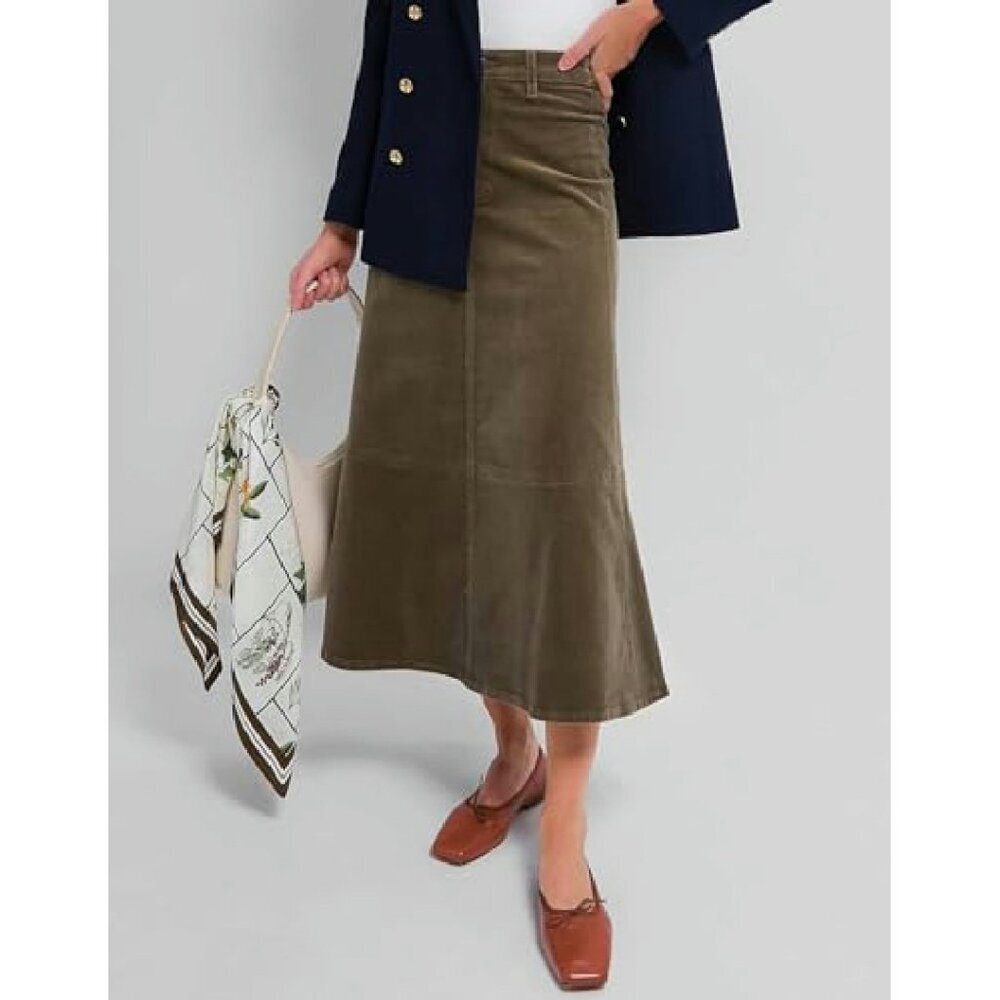 Corduroy Midi Skirt High Waist A-Line Button Front Winter Casual - Picture 6 of 8